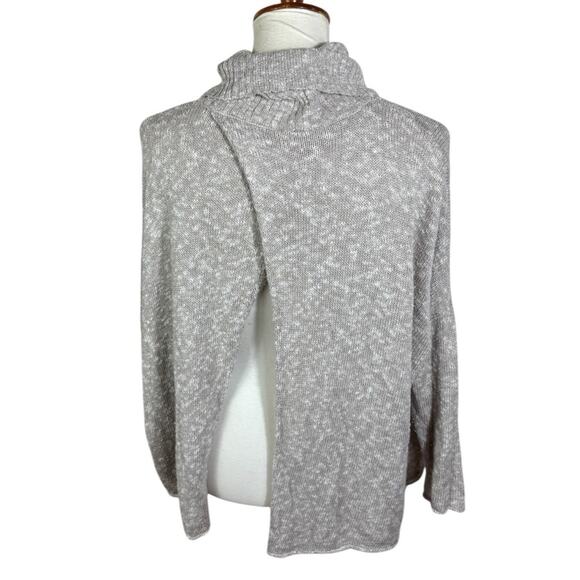 Aerie Oatmeal Knit Split Back Turtleneck Cotton Blend Sweater Size L - Picture 4 of 10